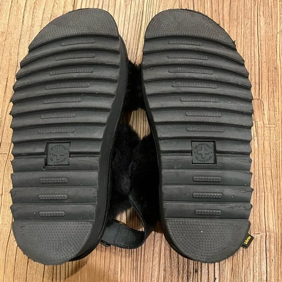Dr. Martens Francis Fluffy F Fur Leather Sandals, Black, Like New, Size 7-8 /38 - Picture 11 of 11